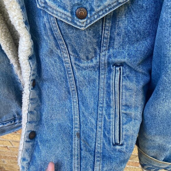 Vintage 1971 Orange Tab Levis Sherpa Denim Jacket Size 44 Large Blue - Picture 4 of 16